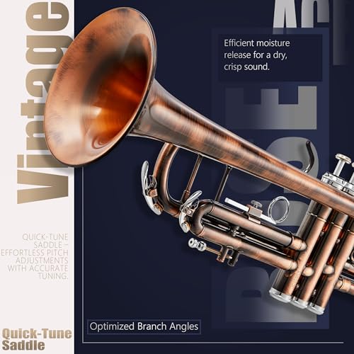 AKLOT Vintage Rose Bb Trumpet: Phosphor Bronze Bell, Smooth Monel Valves, Double Tuning Slide Braces, Standard Trumpet with Premium Leather Case, Lesson Book, Trumpet Mute, Cleaning Kit (SNR-PriTB) by AKLOT - Image 6