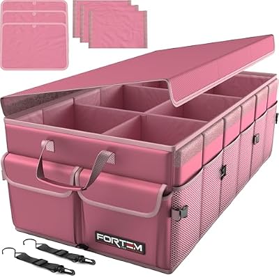 FORTEM Organizador Maletero Coche, Caja Plegable SUV con Compartimentos, Accesorios Auto Mujer Hombre, Tela Oxford 600D, Base Antideslizante, Correas Ajustables, Tapa Suave (85L)