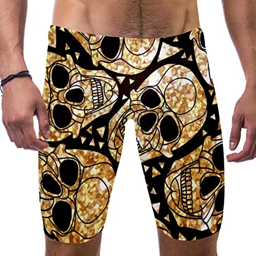 Bañador jammer de natación para hombre con estampado de calaveras doradas de secado rápido