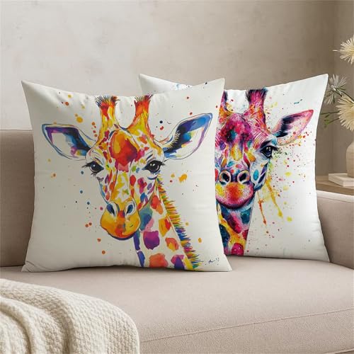 Białe poszewki na poduszki 50 cm x 50 cm zewnętrzne poszewki na poduszki, wodoodporne poszewki na poduszki, żyrafa, dwustronny nadruk, aksamitne, kwadratowe poszewki na poduszki do ogrodu, na sofę, do