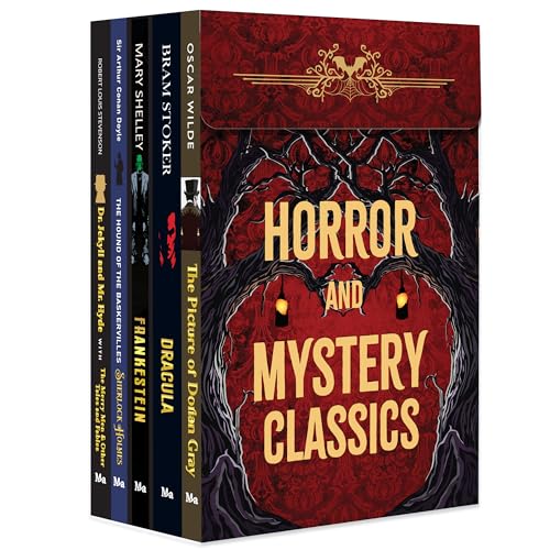 Image of Horror and Mystery Classics | Box Set of 5 Unabridged Gothic Novels: Frankenstein, Dracula, The Picture of Dorian Gray, Dr. Jekyll and Mr. Hyde & The Hound of the Baskervilles | Gift-Ready Sturdy Box