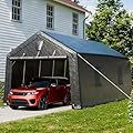 WELYAS 12×20 FT Heavy Duty Carport Shelter with Vents, Pointed Roof Carport for Outdoor Storage Anti-Snow Outside Garage with Metal Frame, Shelter, Tent, Canopy,Car Port for Truck Boat, RV, SUV