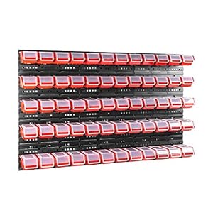 lot de 60 boîtes avec couvercle + étagère murale 120 x 80 cm boîtes empilables système de rangement (rouge)