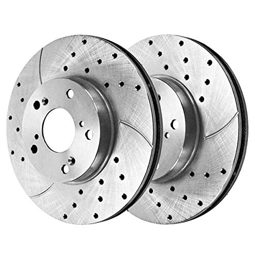 AutoShack PR41313DSZPR Front Drilled Slotted Brake Rotors Silver Pair of 2 Driver and Passenger Side Replacement for 2006-2011 Honda Civic 2011-2015 CR-Z 2002-2006 Acura RSX 1.3L 1.5L 1.8L 2.0L FWD