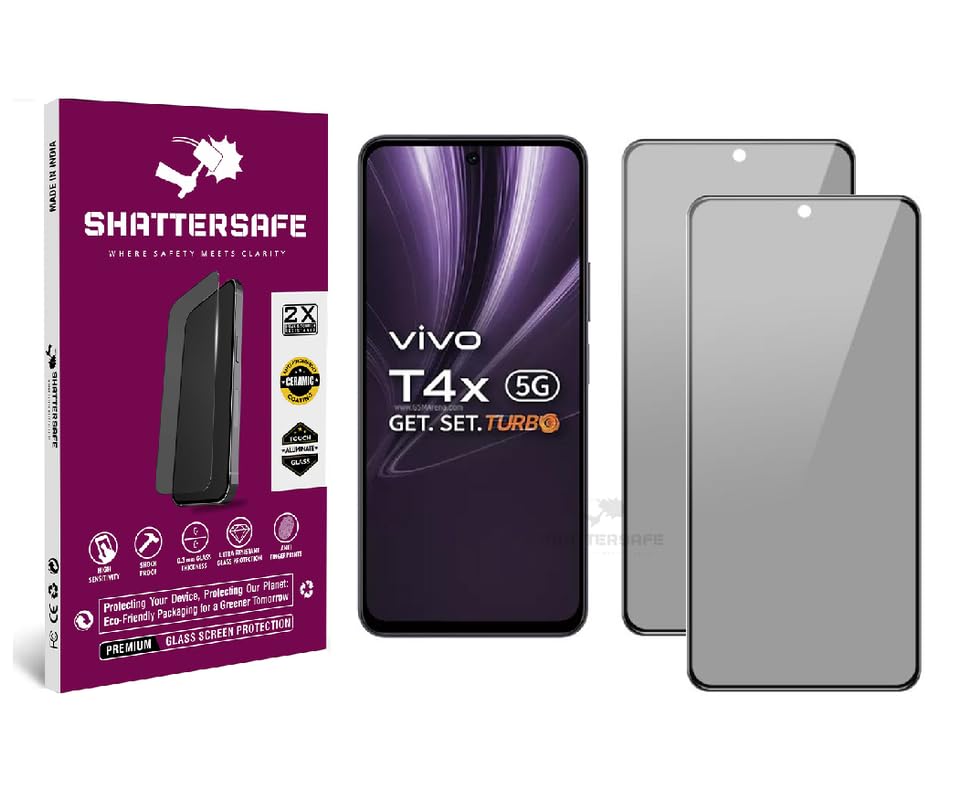 Image of Anti-Spy Privacy Tempered Glass Compatible For Vivo T4x 5G [Pack of 2]. 9H Hardness, Anti-Scratch, Edge-to-Edge Protection With Easy Installation Kit & Case Friendly Fit.
