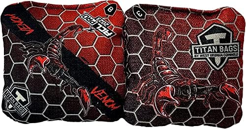 Titan Bags - Venom - ACL PRO Approved Toss Bags, Bean Bags- Regulation Cornhole Bags- Cornhole Toss Bags- Venom Cornhole Set- Honeycomb, Death Red, Set of 4