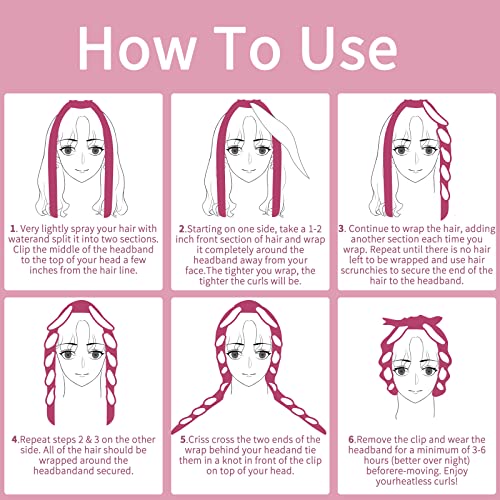 Heatless Curling Rod Headband, Heatless Hair Rollers For Long Medium Hair Overnight Lazy Hair Curlers To Sleep In, Magic Heatless Wavy Hair Styling Tools With Hair Claw And Scrunchies For Women, Rose #TOP2