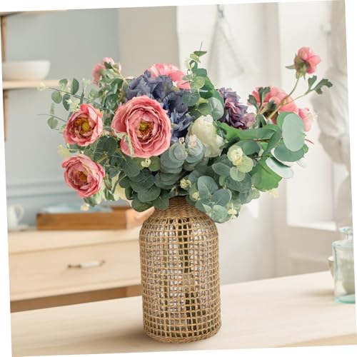Veemoon 1pc Rattan Woven Glass Flower Vase Decorative Japanese Style Flower Vase Woven Vase Floral Container Table Centerpiece Decor Light Brown - Image 4
