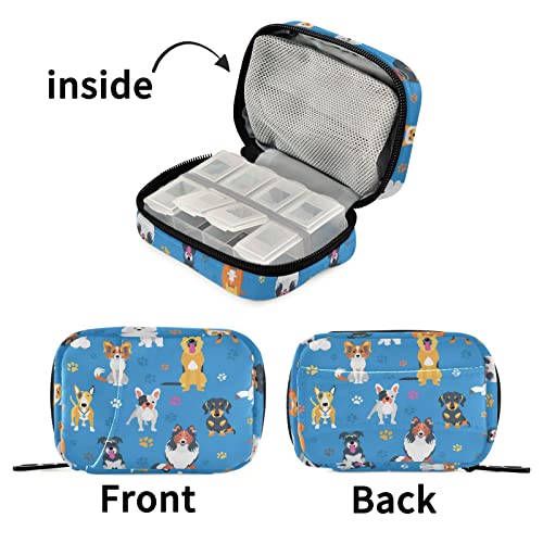 Image of Ollabaky Cute Dogs Portable Pill Organizer Case, 7 Days Pill Box with Zipper, Multipurpose Travel Bag