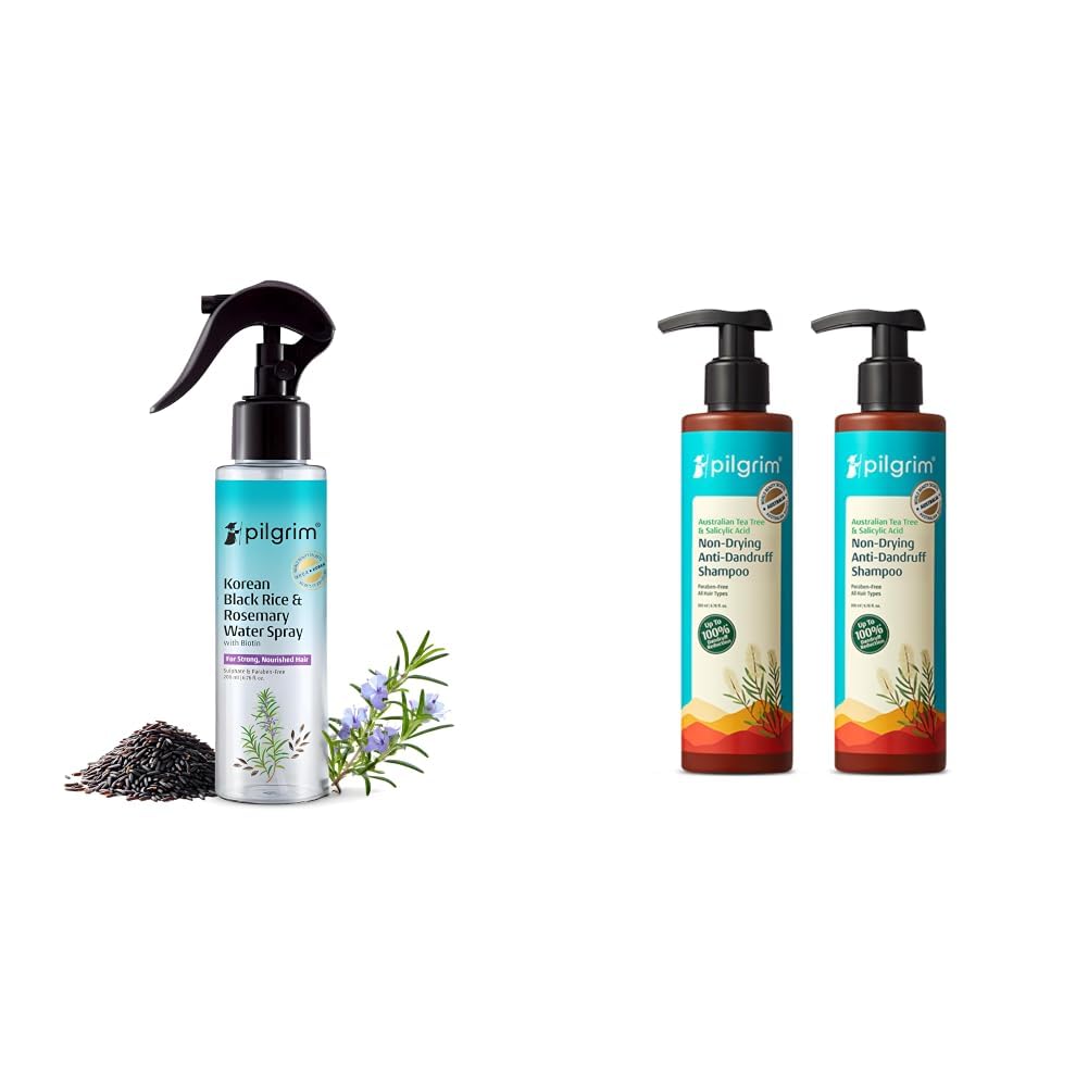Pilgrim Korean Black Rice and Rosemary Water Spray With Biotin For Strong, Nourished Hair 200ml & Australian Tea Tree Non-Drying Anti-Dandruff Shampoo 200 ml (Pack of 2)-picture-33