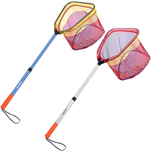 PLUSINNO Kids Fishing Net, Telescopic Lightweight Landing Net with Aluminum Pole Handle and Nylon Mesh, Catch and Release Butterfly Net for Kids Youth Outdoor