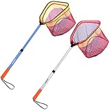PLUSINNO Kids Fishing Net, Telescopic Lightweight Landing Net with Aluminum Pole Handle and Nylon Mesh, Catch and Release Butterfly Net for Kids Youth Outdoor (2 Pack(1 Blue&1 Silver))