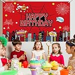 Superhero City Birthday Party Backdrop Banner, 59.1 x 39.4 inches, Red Comic Design with Spider Webs, Includes 32ft Ribbon - Image 4