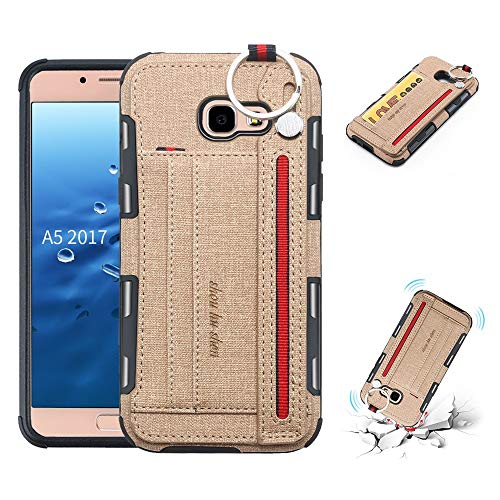 XACQuanyao Cas Étui Multifonctionnel Antichoc Bande de Poignet Toile Texture de Tissu Cas Étui de Protection avec Fentes for Cartes Compatible avec Samsung Galaxy A5 2017 SM-A520 (Couleur : Khaki)