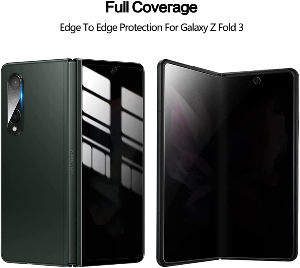 Tempered Glass Front Screen Protector Compatible with Samsung Galaxy Z Fold 3 5G+ 2X Privacy Inner Soft Protector+ 2X Camera Lens Protector+ 2X Side Film [Scratch Resistant] [Bubble Free]