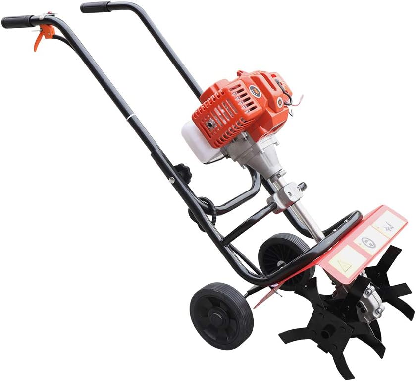 Handheld Soil Micro Tiller 52cc 2HP Gas Engine Cultivator Machine Mini Garden Yard Plant Farm Tiller Cultivator Air Cooling (1F44F-5 Engine)