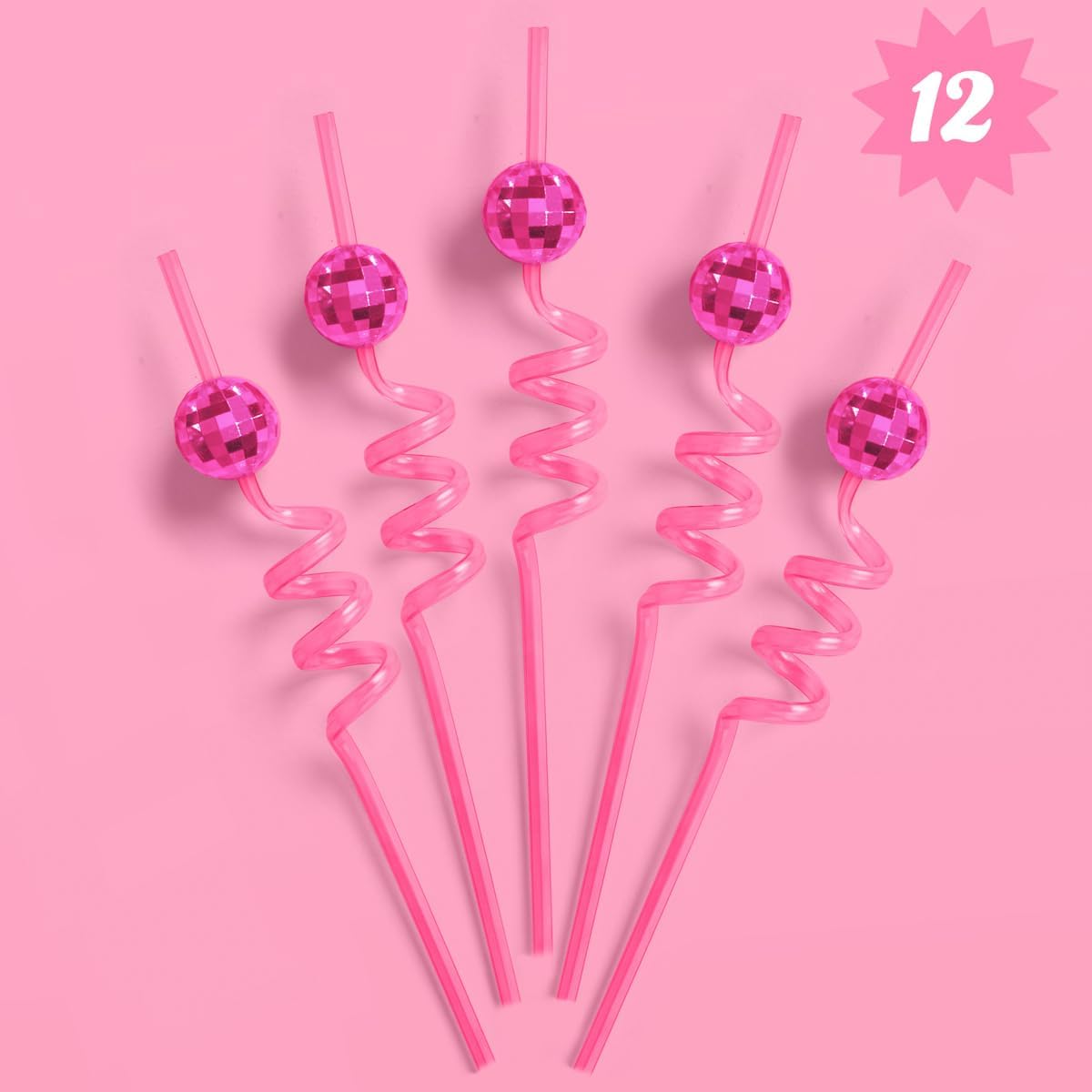 xo, Fetti Pink Disco Ball Swirly Straw Set - 12 pc | Eras Birthday Party Decorations, Pink Pony Club Party Favor, Cowgirl Bachelorette Supplies, Crazy Bach Decor, Last Rodeo