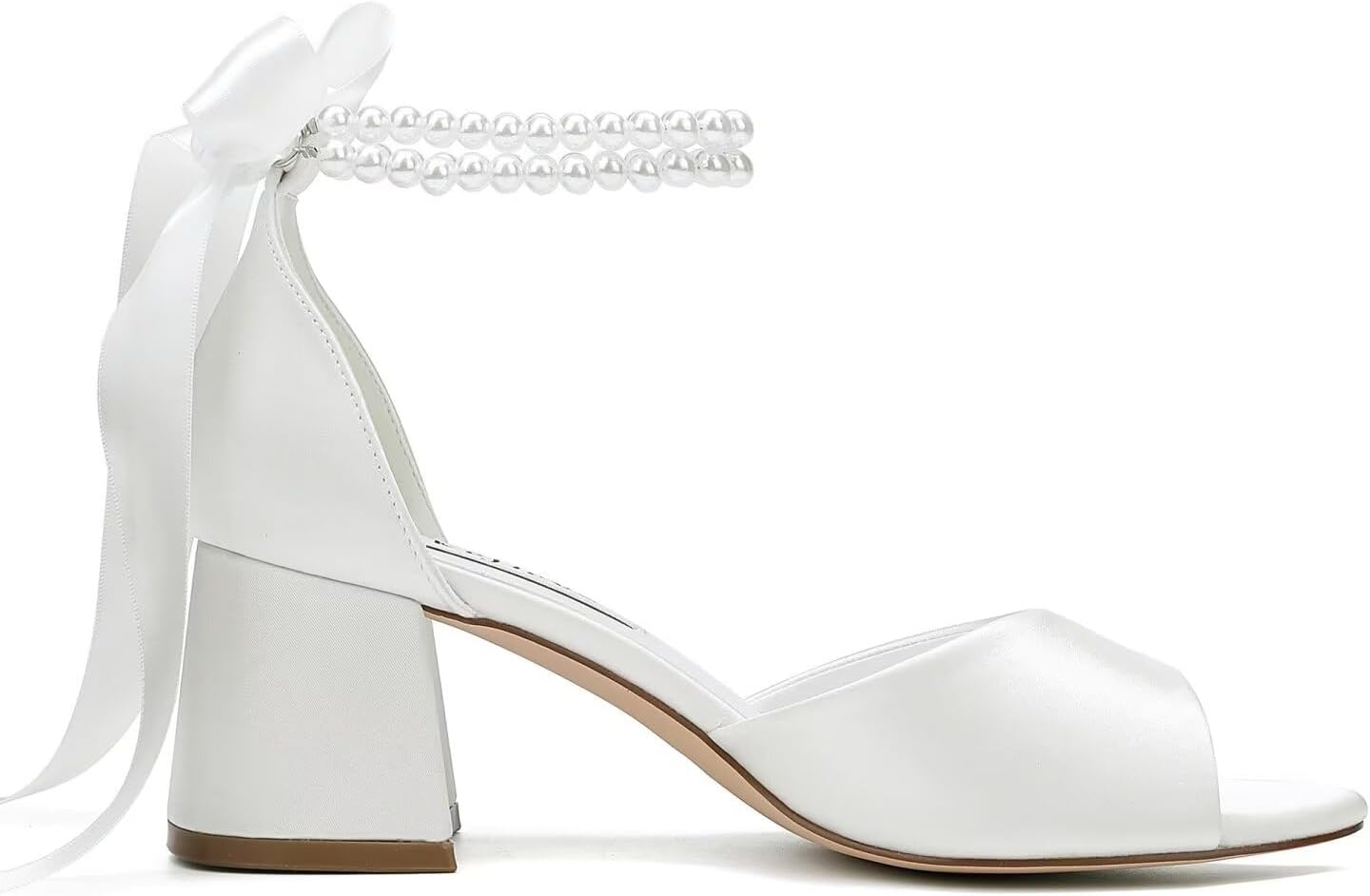 keflevz Low Block Heel Wedding Sandals Pearl Heels Wedding Shoes for Bride Open Toe Bridal Shoes - Image 4