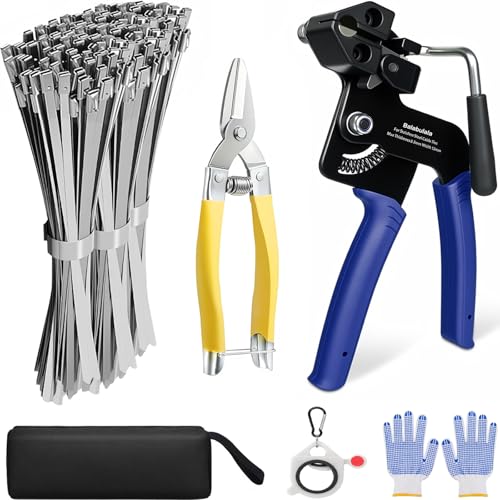 2025 Upgraded Stainless Steel Cable Tie Gun with 200pcs 11.8inch Metal Zip Ties, Fastening and Cutting Heavy Duty Stainless Steel Zip Ties for Chain Link Fence, Exhaust Pipe Outdoor
