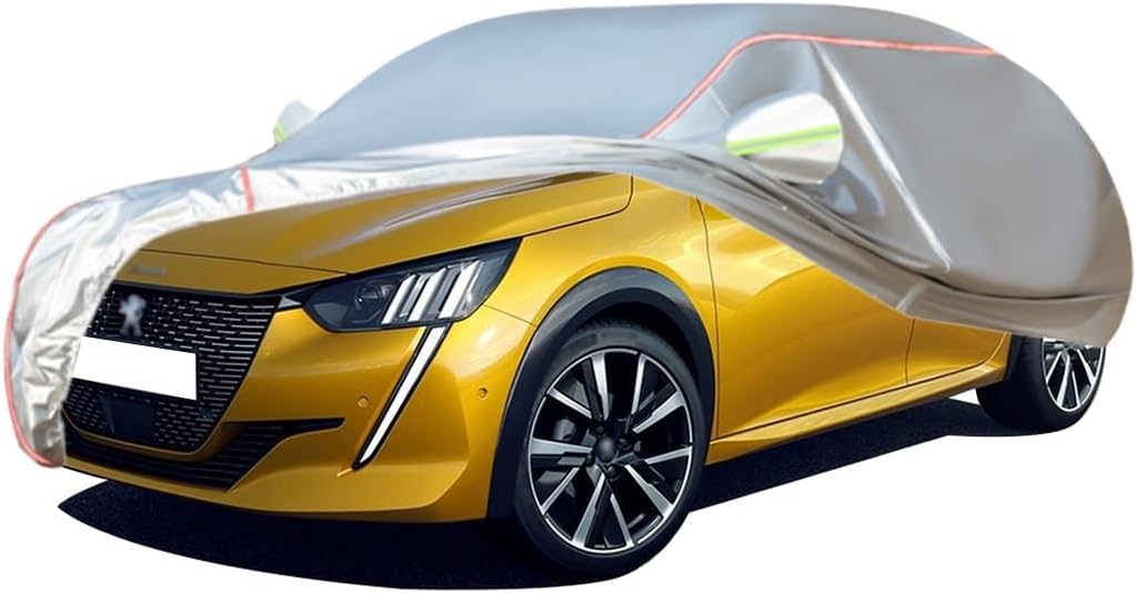 WOLWES Car Cover are Suitable for Peugeot 208 All-Weather Windproof, Snowproof, Rainproof, UV-Protected and Breathable All-Season Universal with Side Door Zip Oxford Cloth Car Cover (Color : Black,