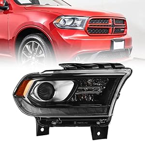 FIONE - Halogen ONLY For Dodge Durango Headlight Assembly 2016 2017 2018 2019 2020 Replacement Chrome Interior Headlamps with LED daytime running lights Left Driver Sides (Passenger)