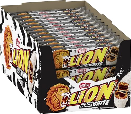 Lion, barretta di cioccolato nero e bianco, snack con morso, cioccolato croccante e croccanti crisps, imbottitura brownie, la particolare esperienza di mordere, confezione da 24 (24 x 42 g)