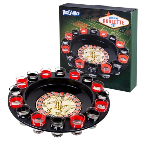 Boland 30850 Jeu à Boire Roulette Casino, diamètre 30 cm, 16 Verres à Liqueur et 2 Boules, fête, Amusant, Boire, Anniversaire – vue 3