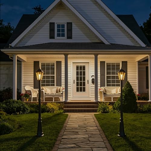 ShineSeed Outdoor Solar Lamp Post Light, Dusk to Dawn Vintage Waterproof Pole Light with Art Glass, Black Cast Aluminum Street Light Fixture for Garden Patio Pathway Yard Entryway by ShineSeed - Image 7