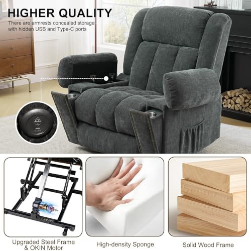 Sillón Chenille reclinable con soporte eléctrico beige miniatura 4