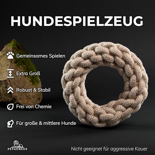 Petaureus Seil Spielzeug Ring Natur Baumwolle und Hanf Set Hundespielzeug für Große Hunde und Welpen