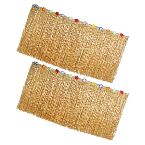 CIYODO 2pcs Luau Table Skirts 100x75cm Hawaiian Grass Table Skirt Party Curtain Summer Beach Decoration for Hawaiian Themed Party Supplies