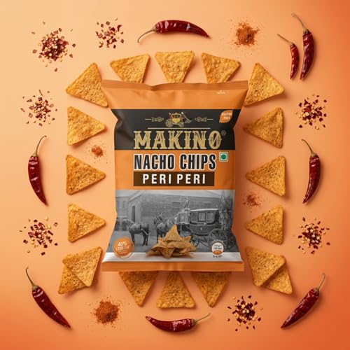 Image of Makino - Nacho Chips Peri Peri Flavour 150 Gram | Tortilla | Healthy | Tasty Savoury Snack | Delicious Nacho Chips | Low Calorie - Pack Of 3