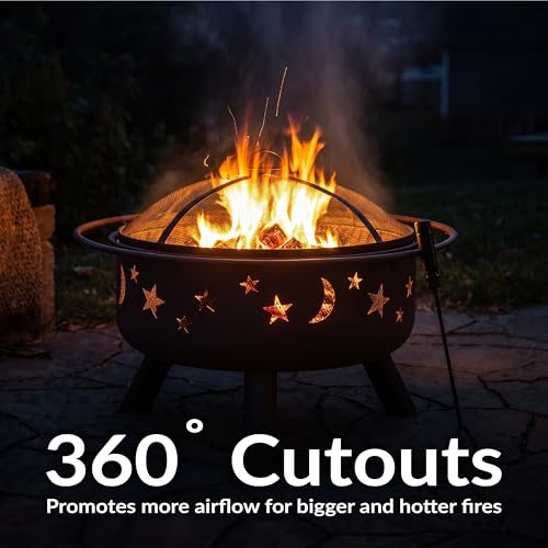Sunnydaze Cosmic 30" Fire Pit with Cooking Grate for Outside, Wood Burning - Image 4