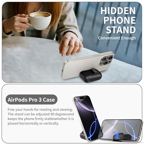 Image of for AirPods Pro 3 Case(2025) with Secure Lock Clip, Automatic Pop-up Full Drop Protective Hard Cover for Apple AirPod Pro 3rd Generation with Lanyard & Cleaning Kit (Black-A)