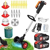 Cordless Weed Wacker Electric Eater Battery Powered, 21V Lightweight No-String Weed Trimmer with 2 Battery Operated & Wheels, 3 in 1 Stringless Grass Trimmer/Edger/Brush Cutter for Garden Yard Lawn