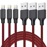 TAKAGI for iPhone Charger, [MFi Certified] Lightning Cable 3PACK 6FT Nylon Braided USB Charging Cable High Speed Transfer Cord Compatible with iPhone 14/13/12/11 Pro Max/XS MAX/XR/XS/X/8/iPad(Red)