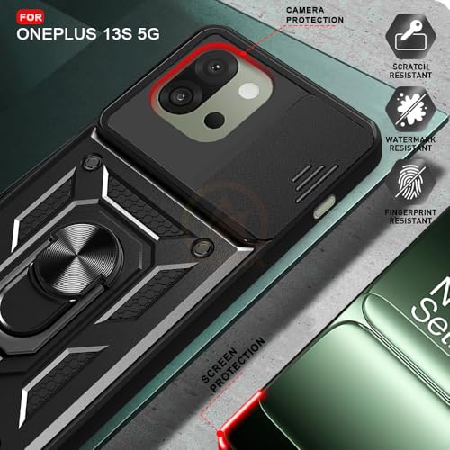 Image of Armor Bumper Back Cover Case for OnePlus 13S 5G Rotating Camera Cover, Ring Holder & Kickstand | Heavy Duty & 360 Degree Protection OnePlus 13S 5G Back Cover (Black)