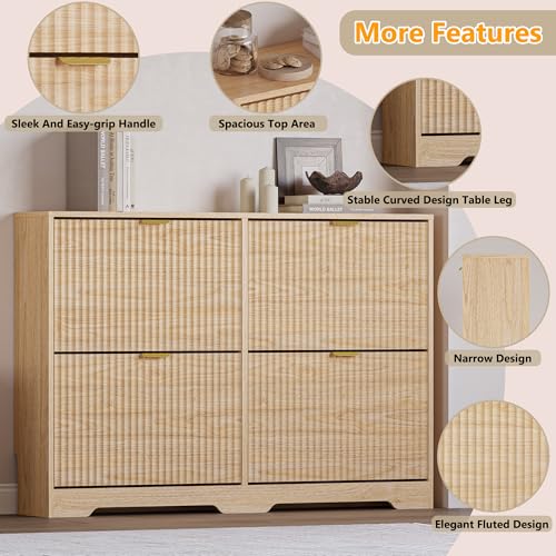 Image of BORNOON Large Shoe Cabinet for Entryway, Shoe Rack Cabinet with 4 Flip Drawer and Adjustable Shelves for Small Apartment, Foyer