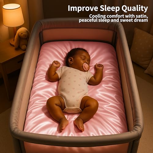 Image of Satin Bassinet Sheet, Great for Baby Hair, Soft Silk Feeling Sheet for Rectangle Cradle Bassinet Mattress Pad, for Girls Gift Newborn and Infant(Pink)