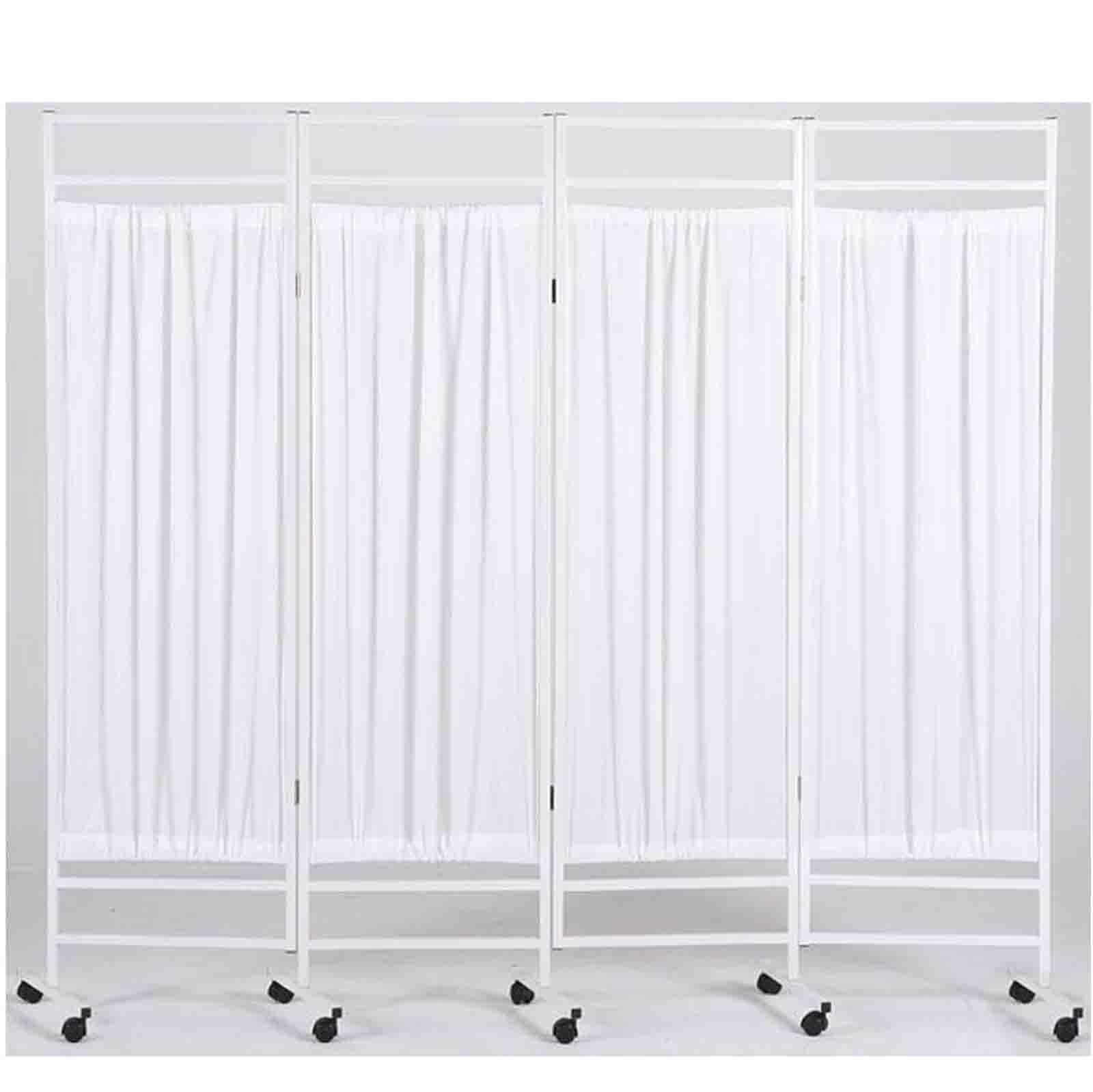 Paravent médical mobile blanc à 4 panneaux et roulettes pour hôpital