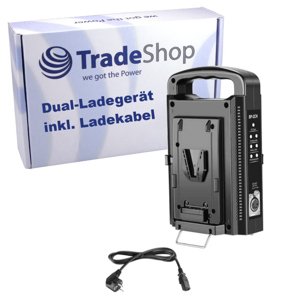 Trade-Shop V-Mount Li-Ion Akku Dual-Ladegerät inkl. Ladekabel Eurostecker für Sony BP-95WS BP-150WS BP-190WS BP-230W BP-285W BP-300W BP-L80S BP-L40A