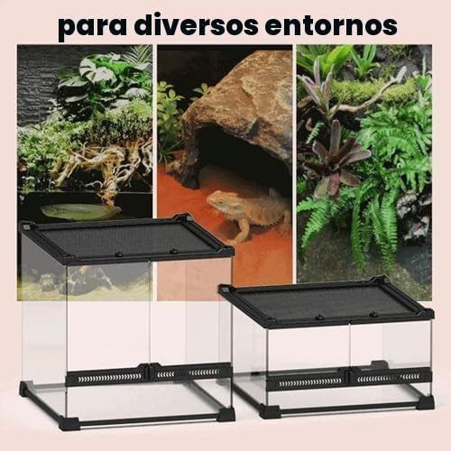 Terrario de cristal para reptiles con ventilación de pantalla superior, tapa antiescape, vista de 360°, entradas de alambre integradas para tortugas, lagartos, camaleones