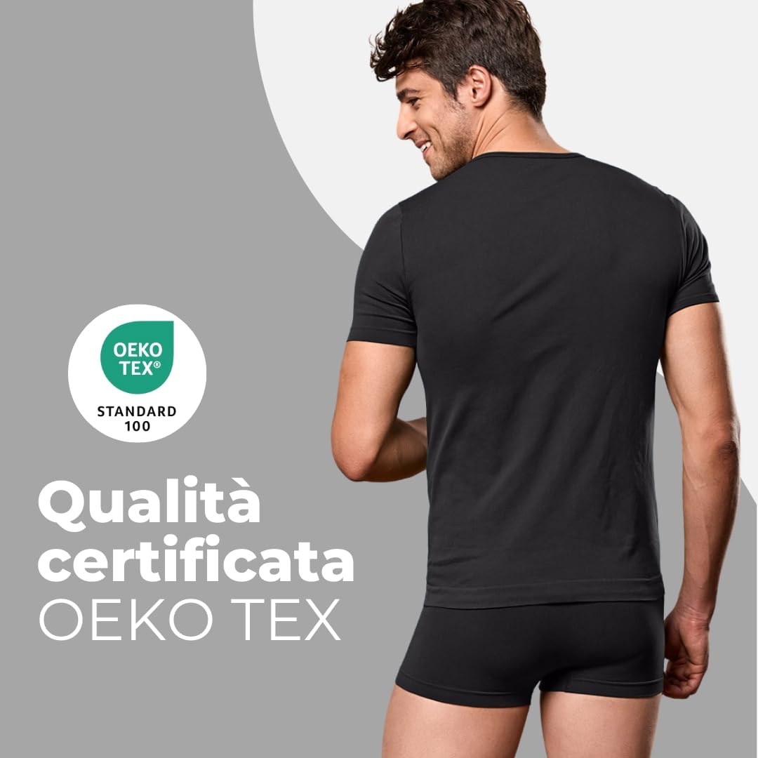 FOCENZA Set 3 Pezzi T Shirt Uomo con Scollo a V, Maglia Intima in Morbida Microfibra Elasticizzata e Confortevole, Vari Colori, Made in Italy