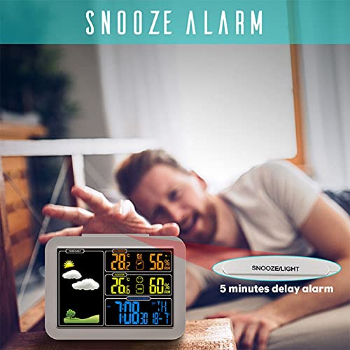 Stazione Meteorologica Con Sensori Wireless Monitor cyfrowy w kolorze, barometr do wewnętrznych i esterni, temperatury/umidità/barometro/previsioni/sveglia, do domu, camera da letto, giardino