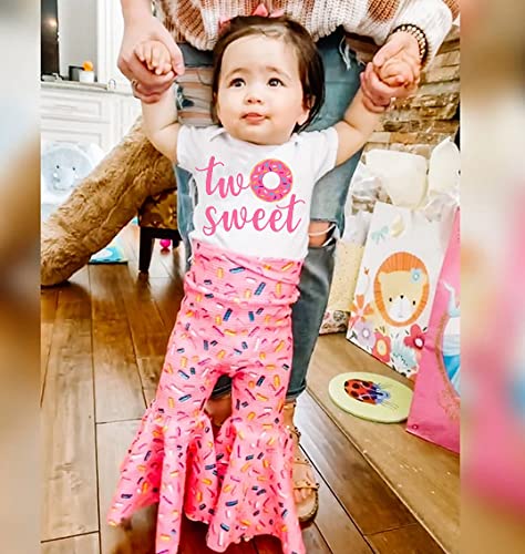 Ledy Champswiin Summer Toddler Girl Clothes Two Sweet Birthday Outfits Short Sleeve Donut Tops Bell-bottoms Flared Pant Sets 3PCS (Pink Bell-bottom Sets, 2-3T)