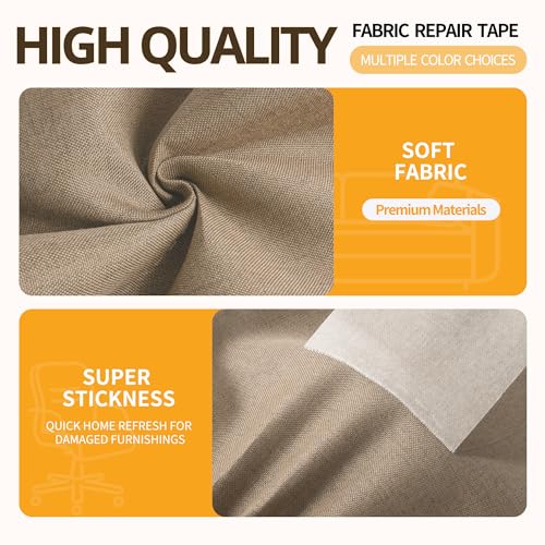 Sgooyir Fabric Repair Tape, Self-Adhesive Couch Patch Repair Fabric Patches for Furniture, Couch Repairing Kit Tape for Upholstery, Carpets, Chairs, Sofas, Pillows Linen 4x80 Inch Beige