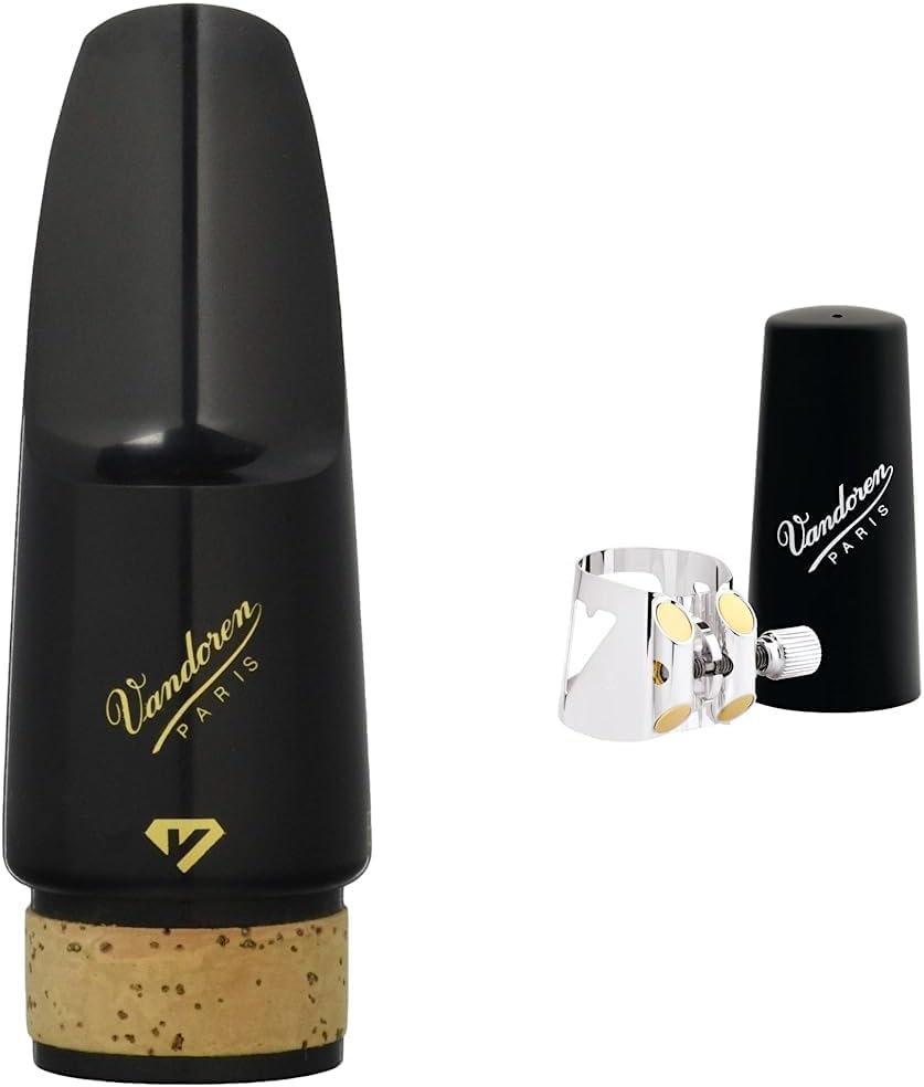 Vandoren Clarinet Mouthpiece (CM145) & LC04P Optimum Ligature and Plastic Cap for Bass Clarinet Silver Plated with 3 Interchangeable Pressure Plates