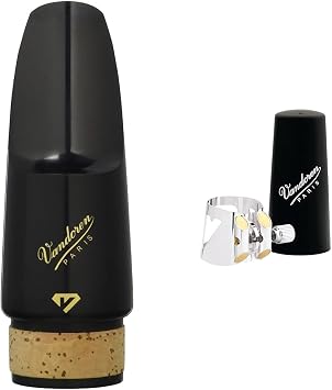Vandoren Clarinet Mouthpiece CM145 & LC04P Optimum Ligature and Plastic Cap for Bass Clarinet Silver Plated with 3 Interchangeable Pressure Plates