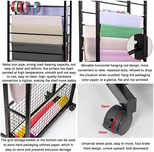 18-Layer Floor Standing Wrapping Paper & Ribbon Organizer - Multi-Functional Craft Display Stand for Gift Wrapping, Floral Shops & Retail Storage - Sleek Black ，White 67x32x150CM