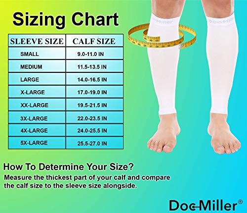 Doc Miller Calf Compression Sleeve Men And Women - 20-30Mmhg Shin Splint Compression Sleeve Recover Varicose Veins, Torn Calf And Pain Relief - 1 Pair Calf Sleeves White Color - Medium Size #TOP1